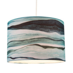 Happy Homewares Sea Waves Drum Lamp Shade In Teal Duck Egg And Navy Blue - 30Cm Linen - thumbnail 2