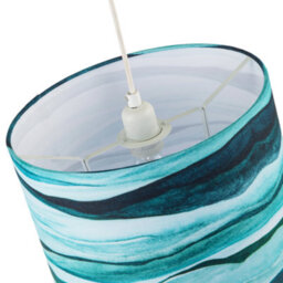 Happy Homewares Sea Waves Drum Lamp Shade In Teal Duck Egg And Navy Blue - 30Cm Linen - thumbnail 3