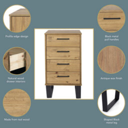Core Products 4 Drawer Narrow Chest Of Drawers - Antique Waxed Pine, H90.3Cm X W45.0Cm X D39.5Cm - thumbnail 8