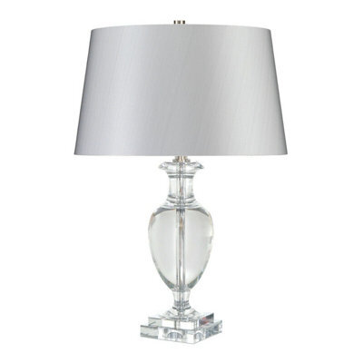 Elegant Crystal Glass Table Lamp With Silver Shade And Polished Nickel Finial