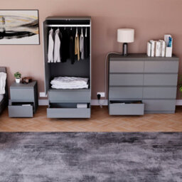 Lassic Vida Designs Glinton 3 Piece Grey Fsc Bedroom Set - (8 Drawer Chest, 2 Door Wardrobe, 2 Drawer Bedside Chest) - thumbnail 3
