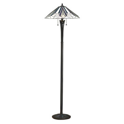 Luminosa Lighting Luminosa Astoria 2 Light Floor Lamp Black, Tiffany Style Glass, E27 - image 1