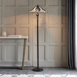 Luminosa Lighting Luminosa Astoria 2 Light Floor Lamp Black, Tiffany Style Glass, E27 - thumbnail 2