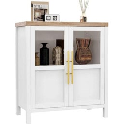 Sideboard Buffet Cabinet Glass Doors Wooden Kitchen Storage Cupboard - thumbnail 1