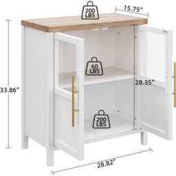 Sideboard Buffet Cabinet Glass Doors Wooden Kitchen Storage Cupboard - thumbnail 2