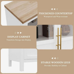 Sideboard Buffet Cabinet Glass Doors Wooden Kitchen Storage Cupboard - thumbnail 5