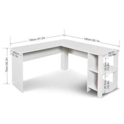 White Corner Office Desk W/ Shelves L-Shaped Computer Desk Pc Table 130X140Cm - thumbnail 2