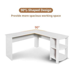 White Corner Office Desk W/ Shelves L-Shaped Computer Desk Pc Table 130X140Cm - thumbnail 3