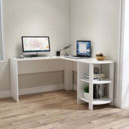 White Corner Office Desk W/ Shelves L-Shaped Computer Desk Pc Table 130X140Cm - thumbnail 6