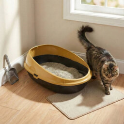 Urbn-Living Urbnliving Large Jumbo Oval Cat Litter Tray High-Sided, Deep Rim Open Toilet Box For Easy Cleaning - Mustard - thumbnail 5
