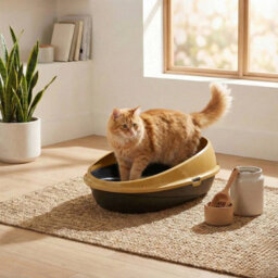 Urbn-Living Urbnliving Large Jumbo Oval Cat Litter Tray High-Sided, Deep Rim Open Toilet Box For Easy Cleaning - Mustard - thumbnail 2