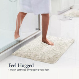 Ameha Cream Shaggy Door Mat 50X80 Cm For Bedroom Non Slip Soft Fluffy Thick Pile Small Rug Non-Shedding Easy To Clean