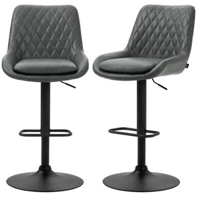 Adjustable Bar Stools Set Of 2 Swivel Bar Chairs With Back Footrest Dark Grey - image 1