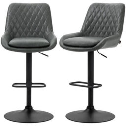 Adjustable Bar Stools Set Of 2 Swivel Bar Chairs With Back Footrest Dark Grey - thumbnail 1