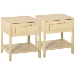 Wyld Haus Vicoha Set Of 2 Natural Rattan Drawer Bedside Tables With Open Shelf - 40 X 40 X 48Cm - thumbnail 2