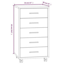 Berkfield Drawer Cabinet With Castors Brown Oak Engineered Wood - thumbnail 9