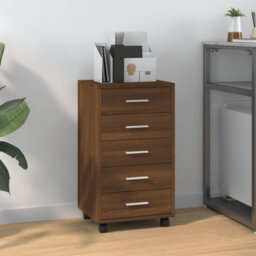 Berkfield Drawer Cabinet With Castors Brown Oak Engineered Wood