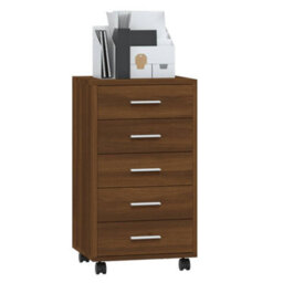 Berkfield Drawer Cabinet With Castors Brown Oak Engineered Wood - thumbnail 3