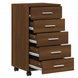 Berkfield Drawer Cabinet With Castors Brown Oak Engineered Wood - thumbnail 5