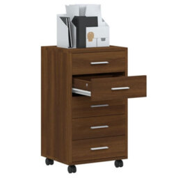 Berkfield Drawer Cabinet With Castors Brown Oak Engineered Wood - thumbnail 4