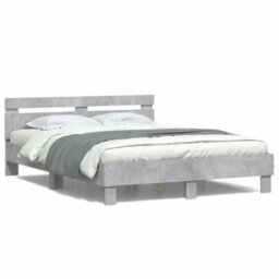 Berkfield Bed Frame With Led Without Mattress Concrete Grey 150X200 Cm King Size - thumbnail 5