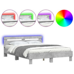 Berkfield Bed Frame With Led Without Mattress Concrete Grey 150X200 Cm King Size - thumbnail 2