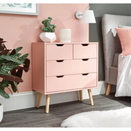 Coral Pink 2+2 Drawer Chest Of Drawers Scandinavian Style Bedroom - thumbnail 2