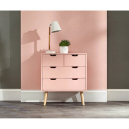 Coral Pink 2+2 Drawer Chest Of Drawers Scandinavian Style Bedroom - thumbnail 4