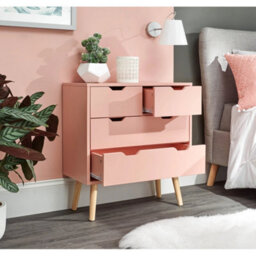 Coral Pink 2+2 Drawer Chest Of Drawers Scandinavian Style Bedroom - thumbnail 5