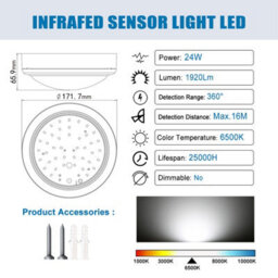 White 24W LED Ceiling Light with Infrared Motion Sensor - thumbnail 3