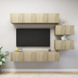 Berkfield Modern 6 Piece Tv Cabinet Set Sonoma Oak Engineered Wood - thumbnail 2
