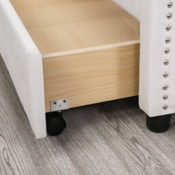 BTM Upholstered Bed 135X190Cm Slatted Frame 2 Drawers Headboard Rivets Faux Leather White - thumbnail 5