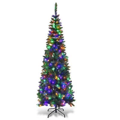 Shatchi 5Ft Prelit Green Pencil Christmas Tree Multicolour Leds With Metal Stand - image 1