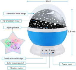 Cuqoo Baby Night Light Star Moon Projector Rotating Led Bedroom Nursery Child Sleep Lamp Blue 360 Degree - thumbnail 3