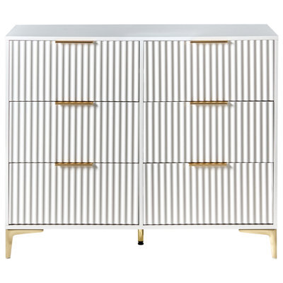Wyld And Coco Luxecasa White Six-Drawer Chest With Fluted Fronts And Gold Handles, W108 X D40 X H89Cm - image 1