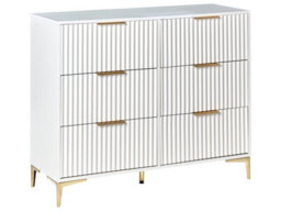 Wyld And Coco Luxecasa White Six-Drawer Chest With Fluted Fronts And Gold Handles, W108 X D40 X H89Cm - thumbnail 3