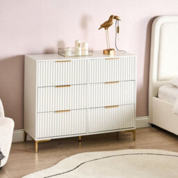 Wyld And Coco Luxecasa White Six-Drawer Chest With Fluted Fronts And Gold Handles, W108 X D40 X H89Cm - thumbnail 2