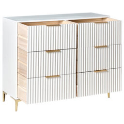 Wyld And Coco Luxecasa White Six-Drawer Chest With Fluted Fronts And Gold Handles, W108 X D40 X H89Cm - thumbnail 5