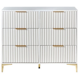 Wyld And Coco Luxecasa White Six-Drawer Chest With Fluted Fronts And Gold Handles, W108 X D40 X H89Cm - thumbnail 1
