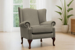 Somnior Beds Eden Wingback Accent Armchair Stone Sherpa Fabric - Handcrafted In The Uk - thumbnail 1