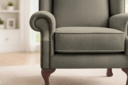 Somnior Beds Eden Wingback Accent Armchair Stone Sherpa Fabric - Handcrafted In The Uk - thumbnail 3