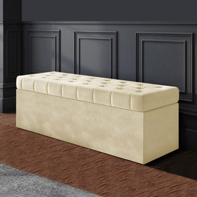 150Cm Sd Ottoman Storage Box, Cream Velvet Upholstered Chesterfield Storage Ottoman Box - image 1