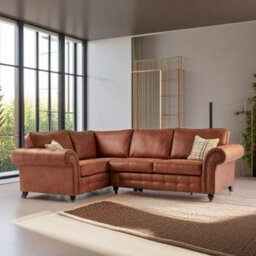Oakland Suede Leather 1C2 Corner Sofa Brown - thumbnail 3