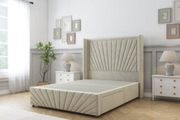 "Sloomy Rutherford Cream Plush Divan Bed2 Drawers Foot-End - 54"" Wingback Headboard & 12""footboard 6' Super King" - thumbnail 1