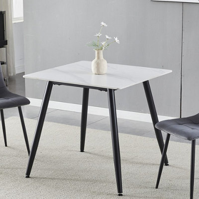Urbn-Living Urbnliving 80Cm Width Gloss White Modern 4 Seater Ceramic Square Shape Top Kitchen & Dining Room Table - image 1