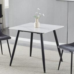 Urbn-Living Urbnliving 80Cm Width Gloss White Modern 4 Seater Ceramic Square Shape Top Kitchen & Dining Room Table - thumbnail 1