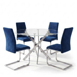 Oira Homes Modern Dining Table Set For 4 Dining Table With 4 Blue Velvet Chairs For Dining Room Furniture - thumbnail 1