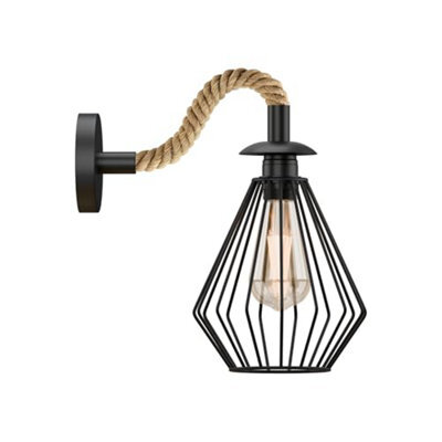 Retro Hemp Rope Wall Sconce Lamp Rustic Industrial E27 Base Metal Shade Wall Mounted Lighting Fixture  With Bulb - image 1