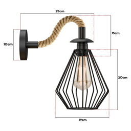Retro Hemp Rope Wall Sconce Lamp Rustic Industrial E27 Base Metal Shade Wall Mounted Lighting Fixture  With Bulb - thumbnail 3