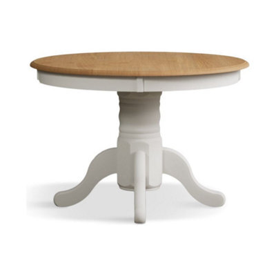 Furniture 48 Extending Whatley Oak And Signal White Painted Pedestal Dining Table